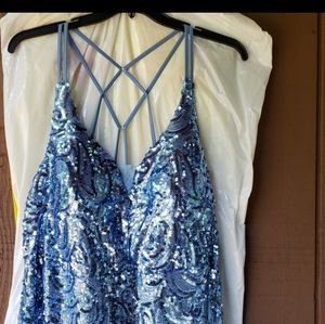 BLUE SEQUIN FLOOR LENGTH GOWN